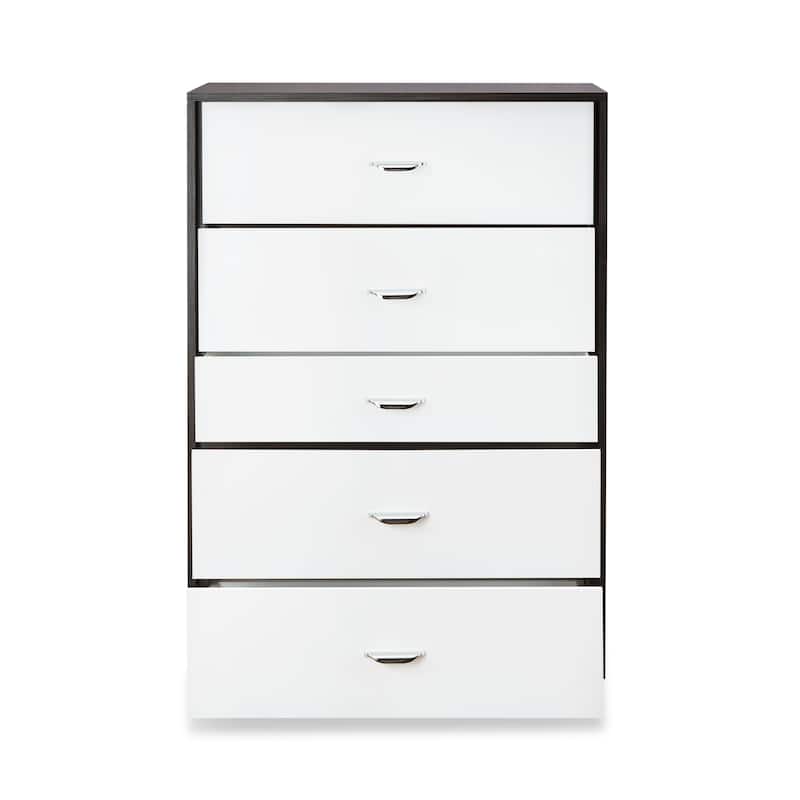 Contemporary Wooden Dresser Chest with 5 Drawers,Glide Side Metal